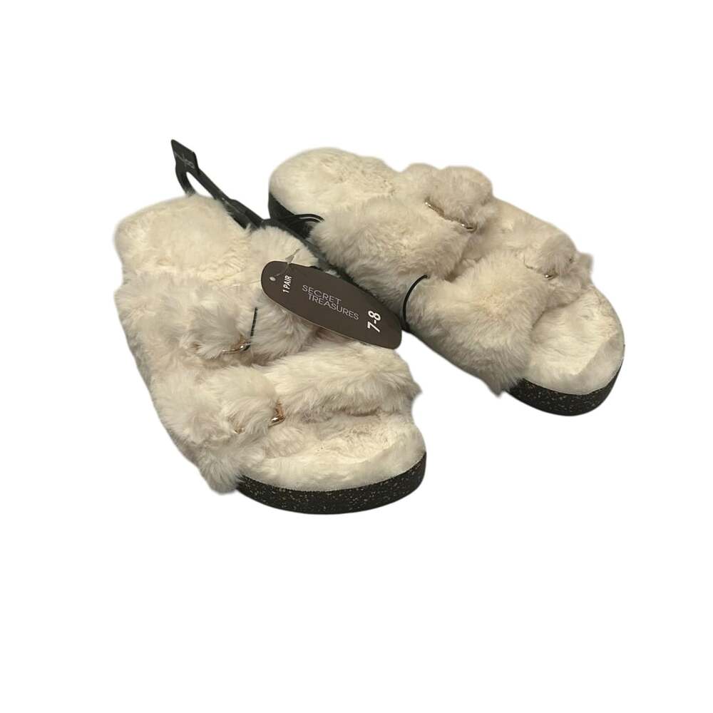Secret Treasures Slippers Size 7-8 White Faux Fur Double Band